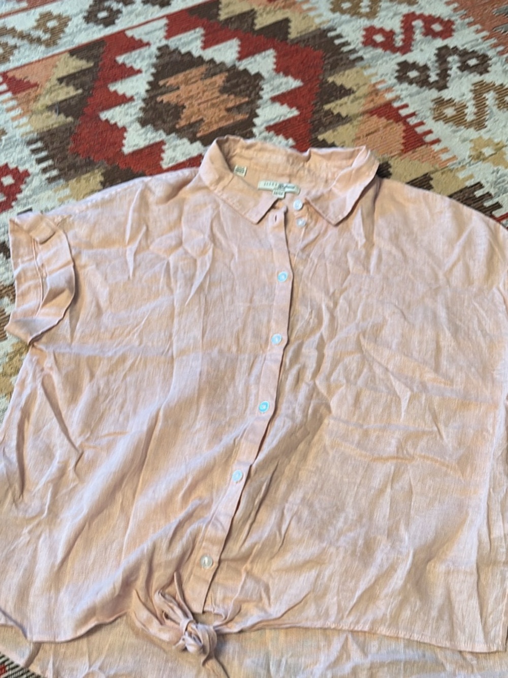 Women’s Pink Button-Front Short Sleeve Top with tie up front